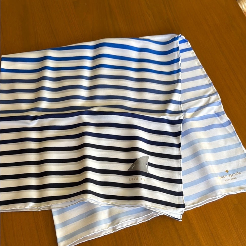 kate spade Blue and White Striped Scarf NWT